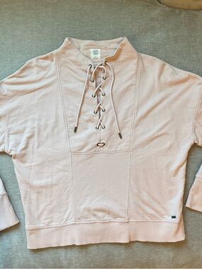 Lace-Up Pullover Cotton Sweatshirt in Light Blush
